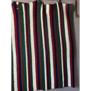 Vintage Handmade‎ Crochet Afghan Striped Blanket 74” X 46” Retro Grannycore